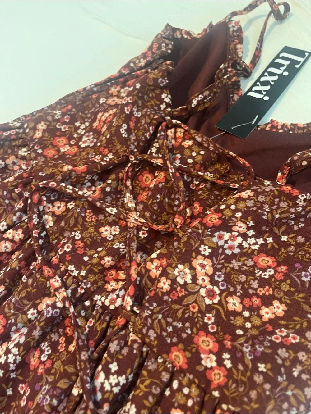 Trixxi NWT Rust Floral Tiered Midi Dress Spaghetti Strap - Picture 12 of 12